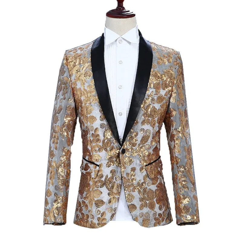 أزياء الأداء الرجالية فساتين المغني الذهب الترتر الدعاوى السترات استضافة الملاهي الليلية DJ استوديوهات التصوير دعوى الرجال