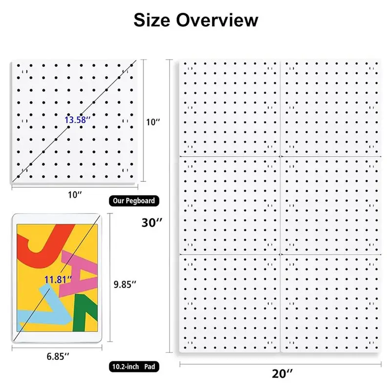 AA14 New 6Pcs Peg Board, Peg Board Wall Organizer Panels, White Peg Board Wall Mount, Peg Board For Craft Room