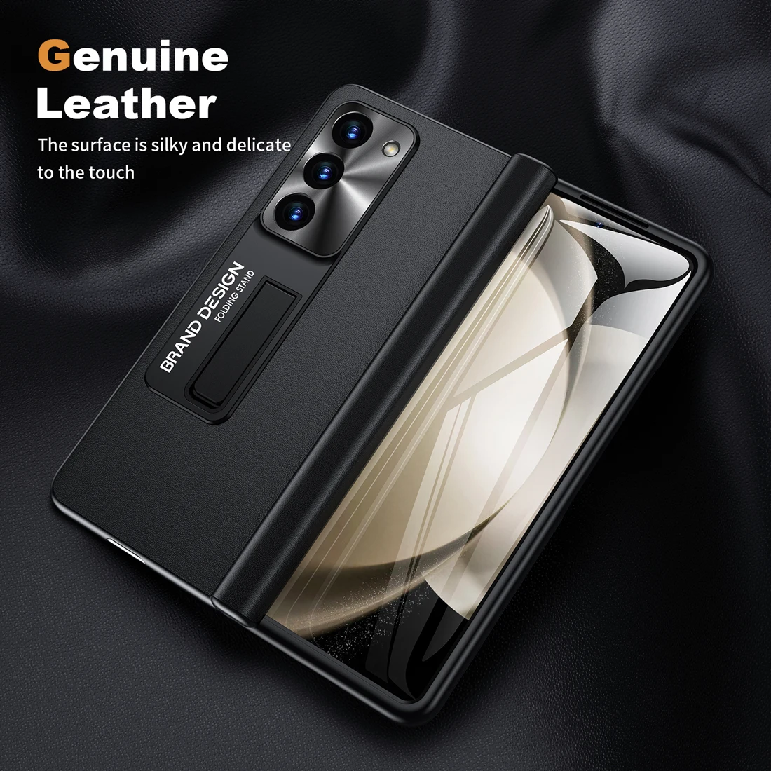 Genuine Leather Case for Samsung Galaxy Z Fold 5 Magnetic Hinge Protection Z Fold 4  Shockproof Phone Case with Screen Protector