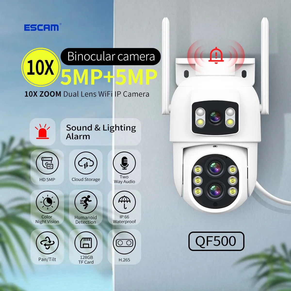 

ESCAM QF500 P6Slite 5MP Dual Lens Full Color Wireless PTZ IP Dome Camera AI Humanoid Detection Home Security CCTV Baby Monitor