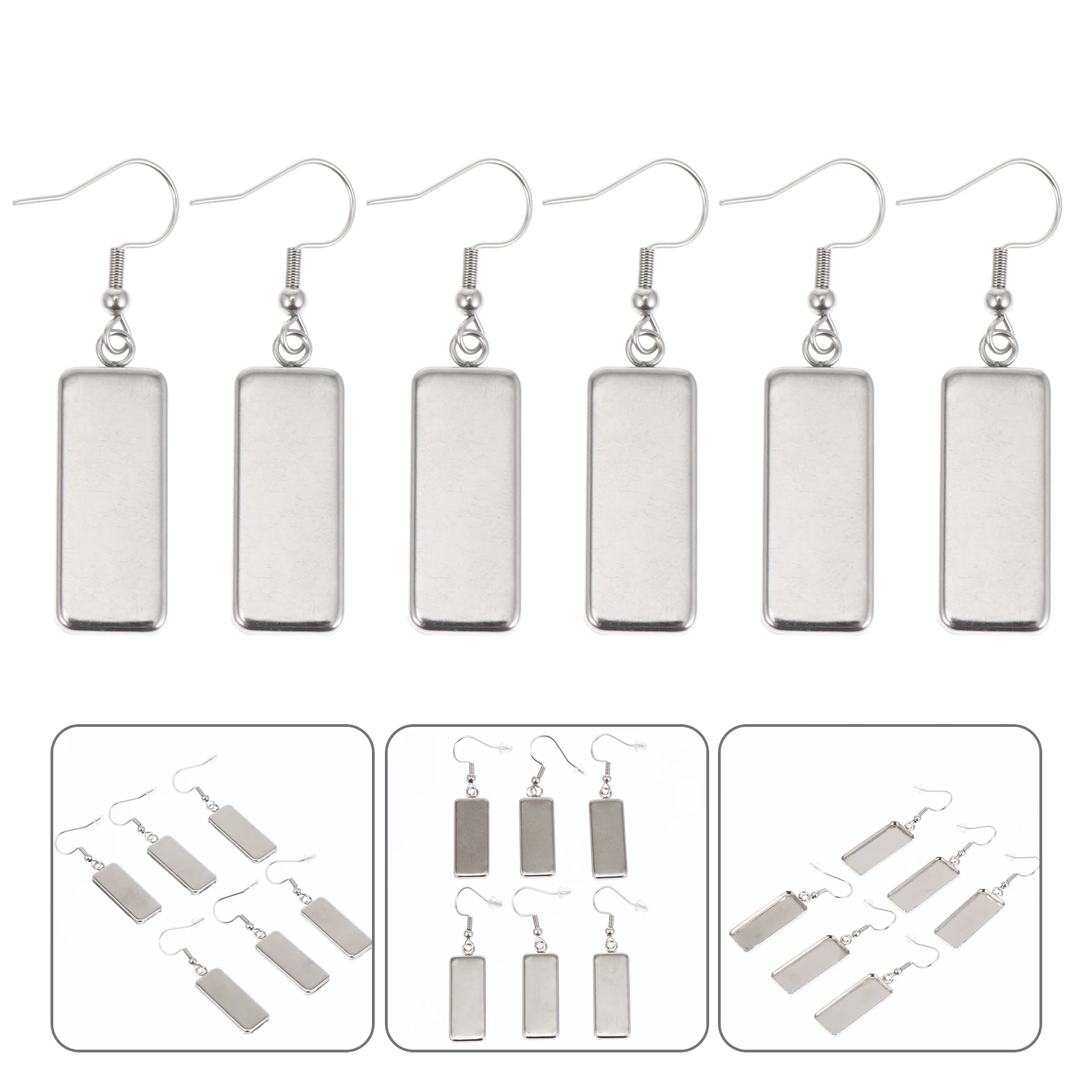 

6pcs Tray Pendants Stainless Steel Gemstone Inlaid DIY Earrings Accessories 10x25mm Parts Charm Making Handmade Jewelry