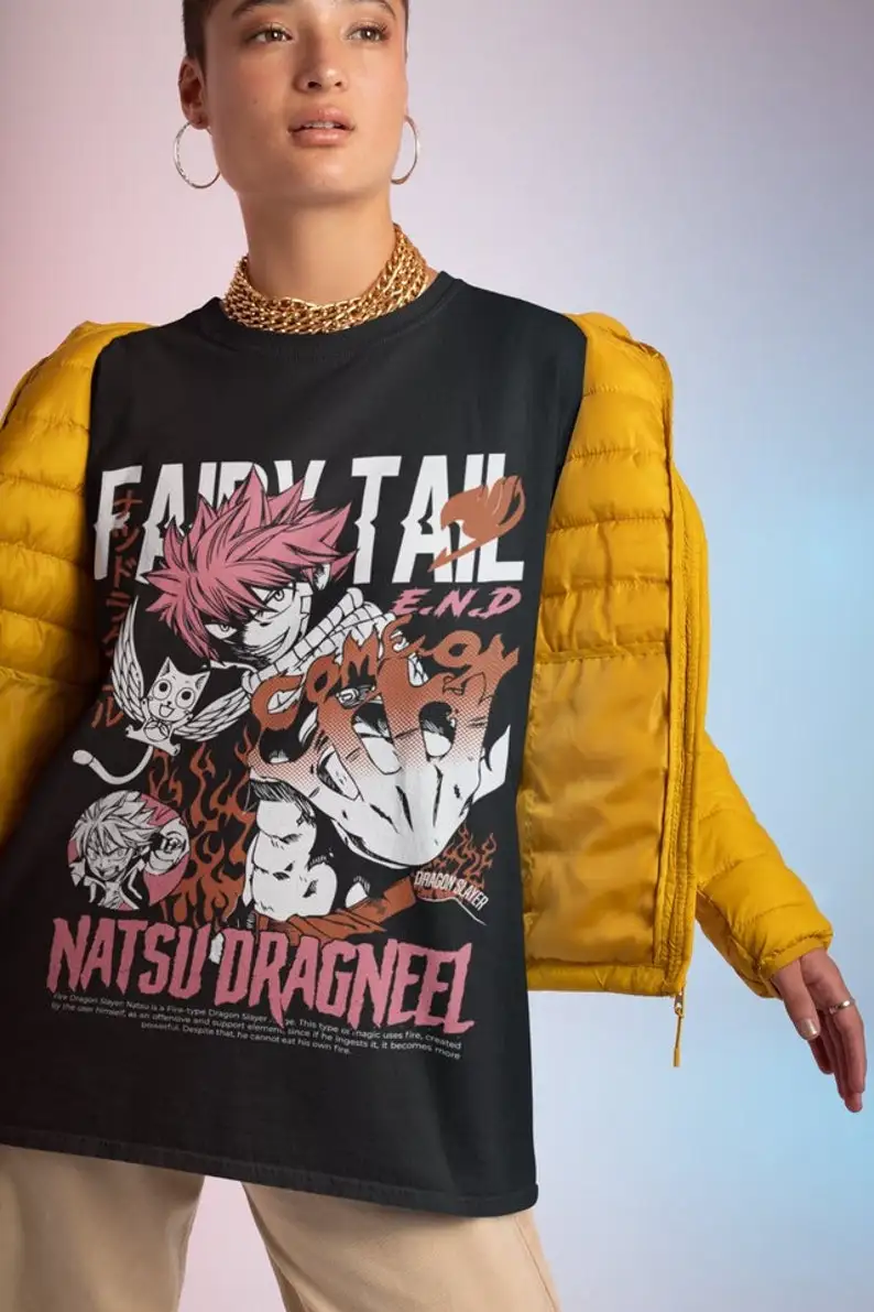 Gray Fullbuster Shirt, Gajeel Redfox, Fairy Tail Guild, Happy,Dragon Slayers, Natsu Dragneel Shirt,Anime Manga, Otaku Merch