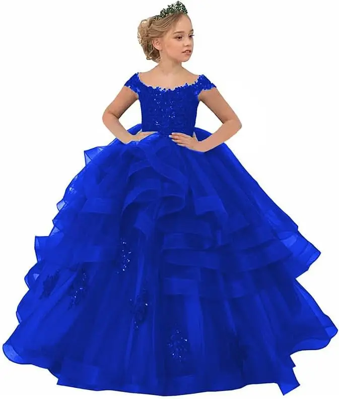 Bloemenmeisjesjurk met bloemenstickers Dun gaas Pluizige prinsessenjurk, prinsessenfeestbaljurk, formele avondjurk voor kinderen