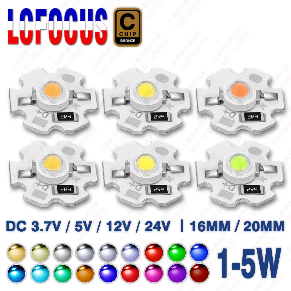 

10 Pcs 1W 3W 5W LED Chip DC 3.7V 5V 12V Warm Cool White Red Green Blue Yellow UVA Purple Aluminum PCB 16MM 20MM Lamp Light Beads