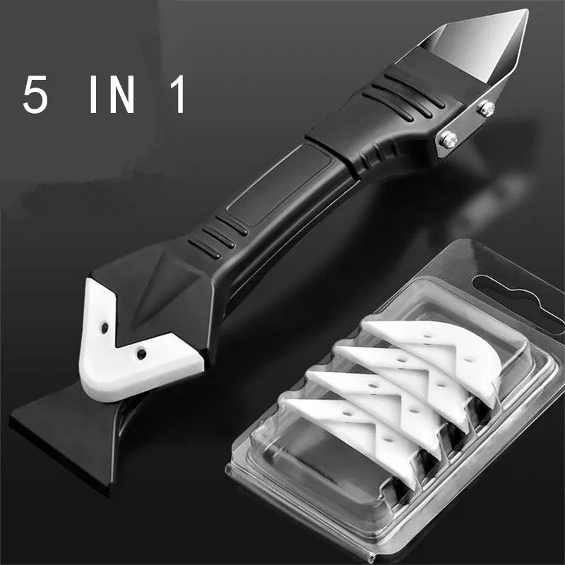 

Многофункциональный набор инструментов для клея-лопаты 5 в: силиконовый шпатель, средство для удаления герметика, удаление затирки, отделка герметика и угловой лом