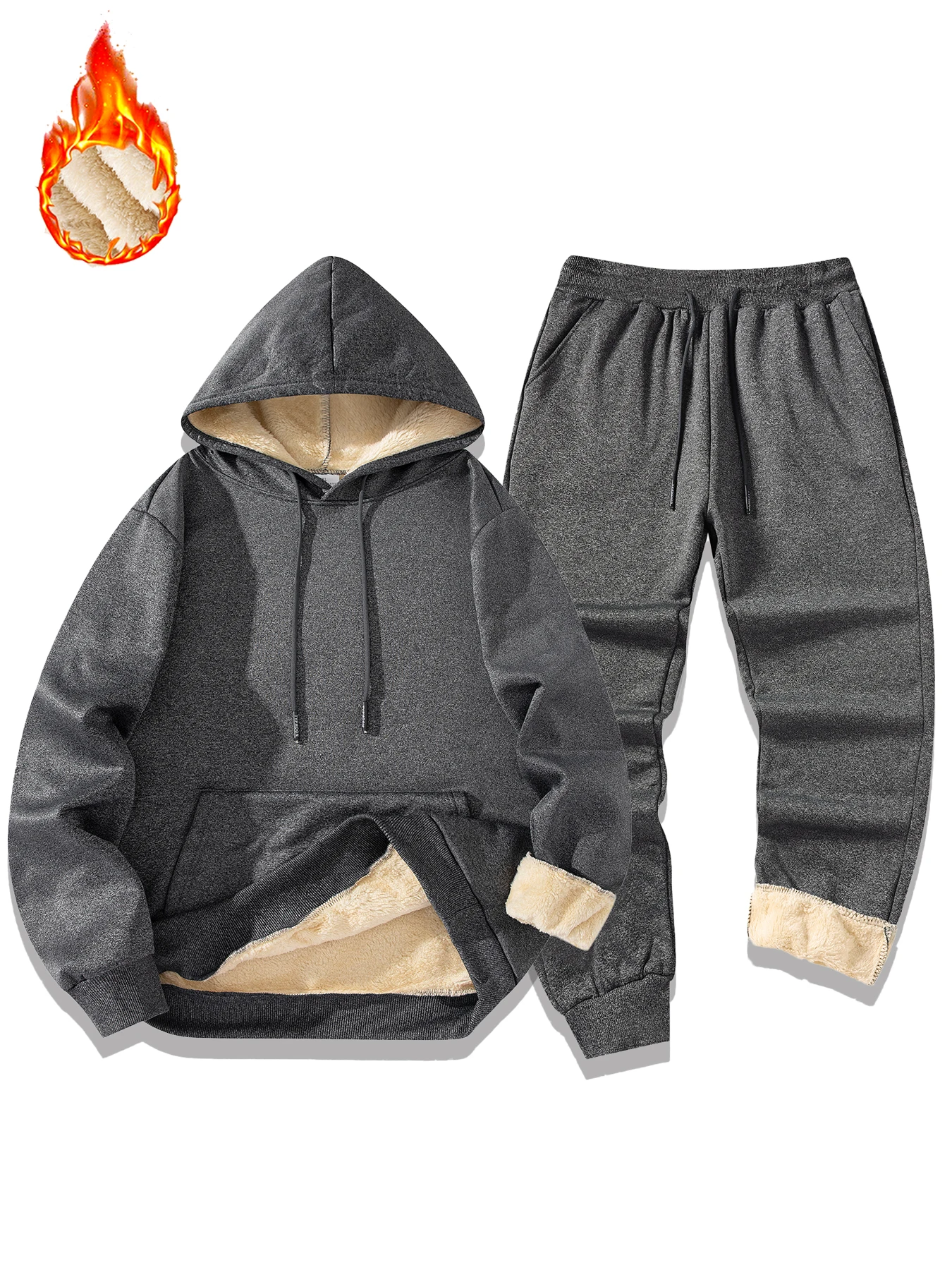 Uomo Autunno Inverno Tuta casual Tinta unita Felpa con cappuccio + pantaloni Set da 2 pezzi Moda Sport quotidiano Felpe semplici Pantaloni sportivi Tuta