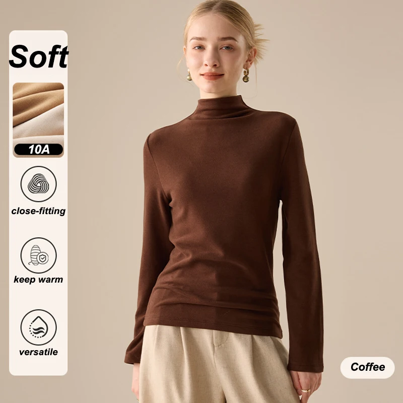 FINETOO 1Pcs Pile Collar Long Sleeve Women Top Thermal Shirt Elastic Slim Fit Basic Layer Shirt Winter Warm Long Sleeve Blouse
