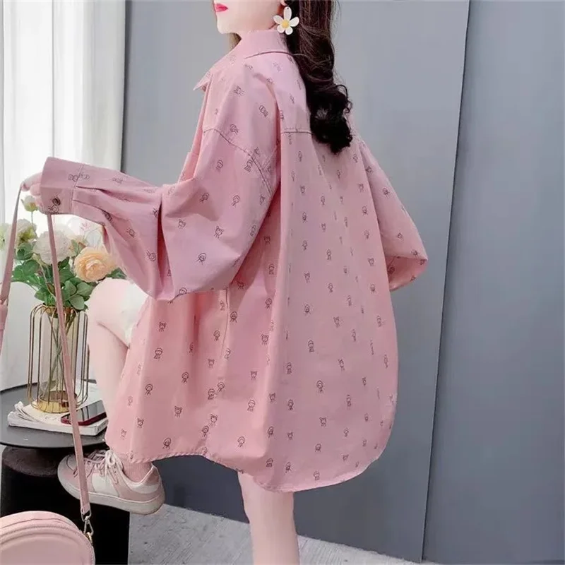 

Printed Long-Sleeved Shirt Women's Tops Spring Summer 2025 New Cartoon Coat Loose Casual Thin Jacket Joker Outwear Female Blouse