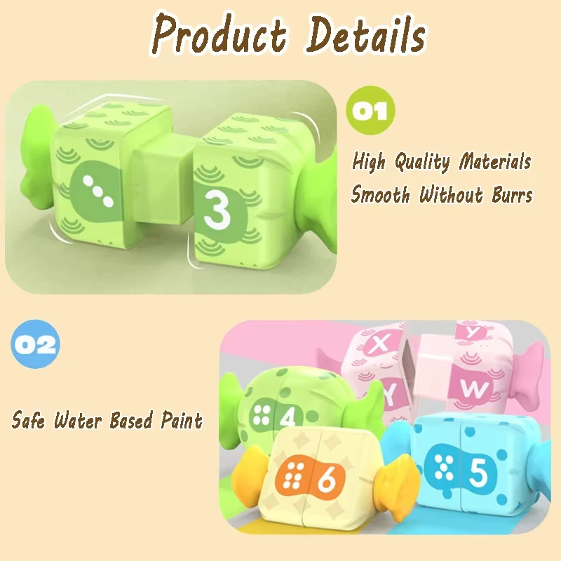 Jouet éducatif Montessori en forme de bonbon pour bébé, jeux créatifs de correspondance des couleurs pour bébé, lettres et nombres, jouets d'apprentissage cognitif