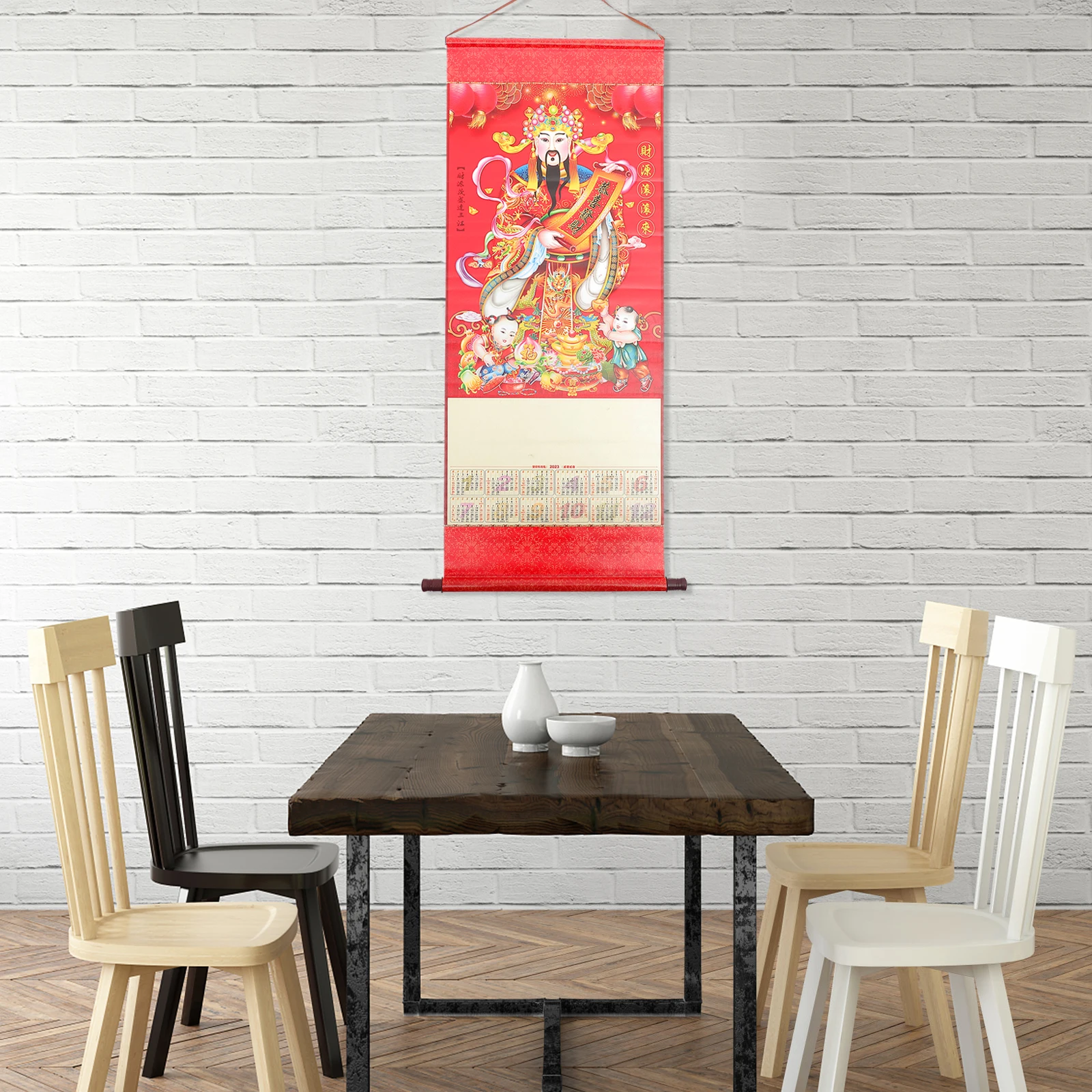 

2023 Year Rabbit Monthly Non Woven Wall Fabric Traditional Chinese Hanging Calendar Planner Bedroom Kitchen Office