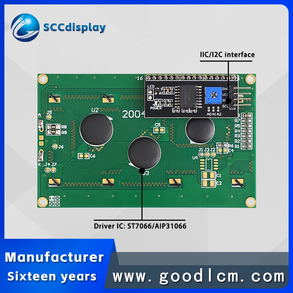 Quality IIC/I2C interface SJXD2004A-IIC character 20X4 LCM display module high brightness LCD 2004 industrial monochrome screen