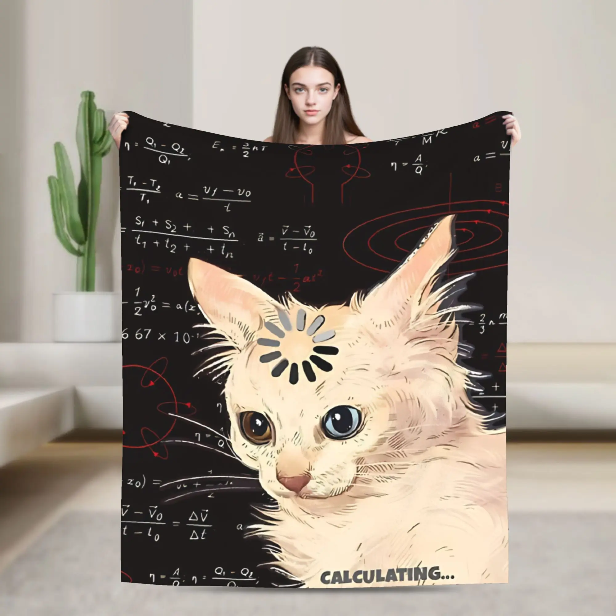 Thinking Cat Physics Formula Meme Blankets Quantum Mechanics Cat  Fleece Throw Blanket Summer Air Conditioning Soft Bedspreads