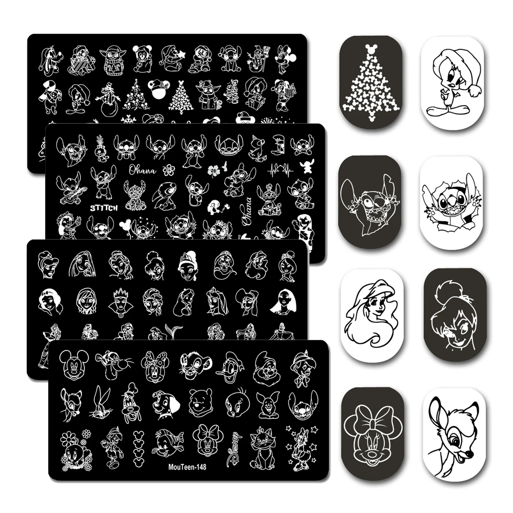 Mouteen – plaques d'estampage pour ongles, série de dessins animés Disney, toutes les figurines de dessin animé, plaque de tampon pour outil d'art des ongles # djh1