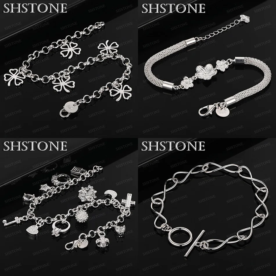 

New 925 Sterling Silver Four-Leaf Clover Key Lock Number 8 Flower Mesh Bracelets Women Engagement Party Cute Jewelry Accessories