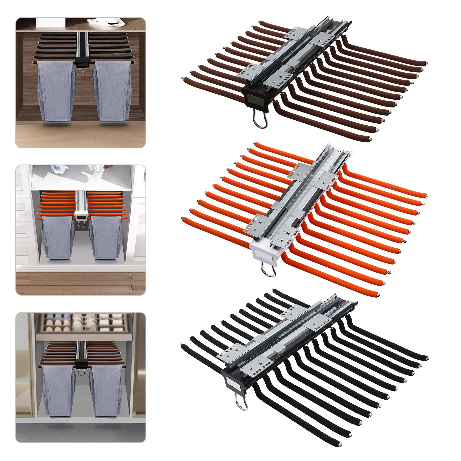 Ausziehbarer Hosenhalter, Einziehbarer Kleiderschrank-Hosenhalter, 22 Flockstäbe, 15 kg Tragkraft, geräuscharme Gleitschiene, Kleiderschrank-Aufbewahrungsorganizer – Detail 7