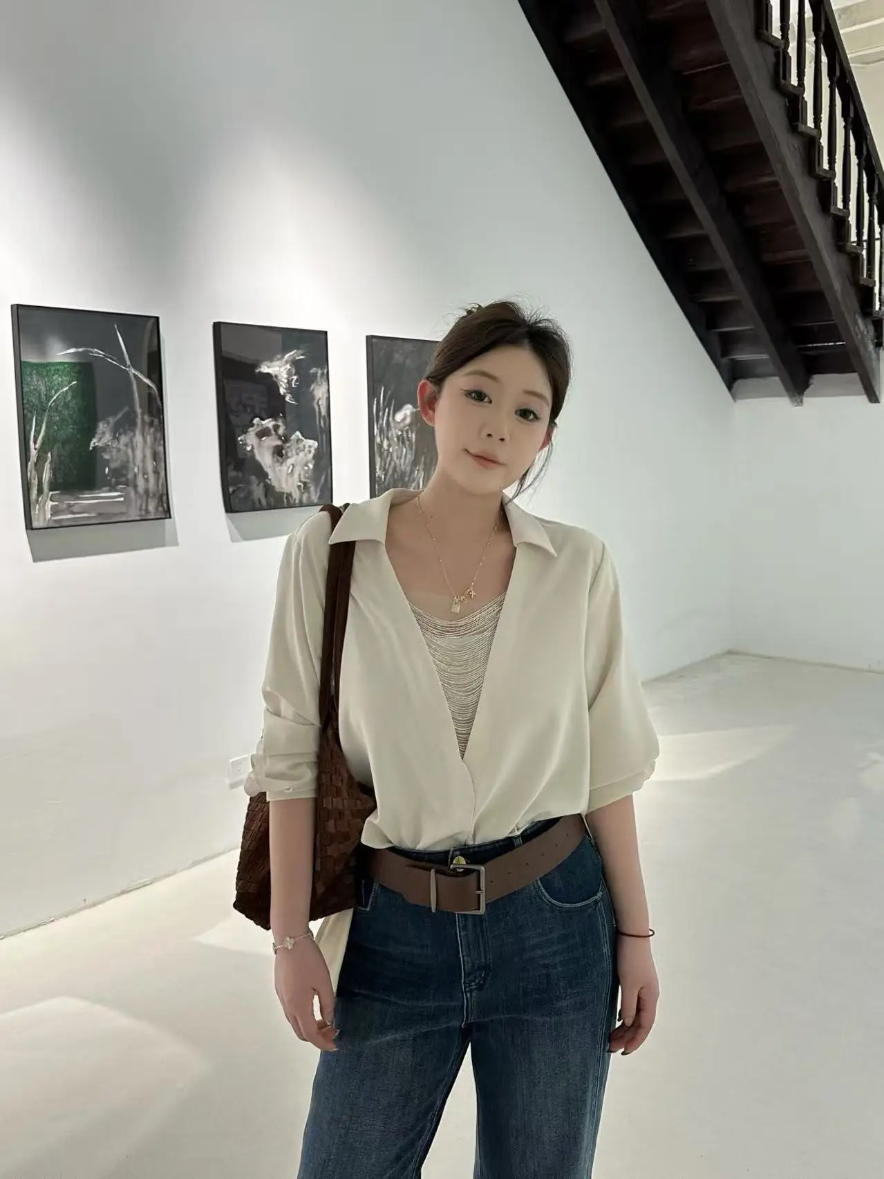 

Slimming Effectiven round Ne Satin Women's irt French Sle Loose Fit Tassel Design Waist Cinched Long Sve Top