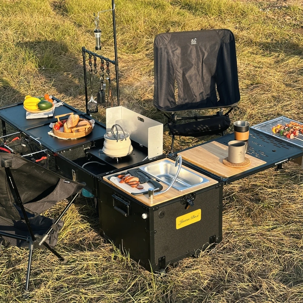 

Camping Smart Version Aluminum Folding Portable Picnic Table Multi-Functional Outdoor Mobile Kitchen Box Go Together