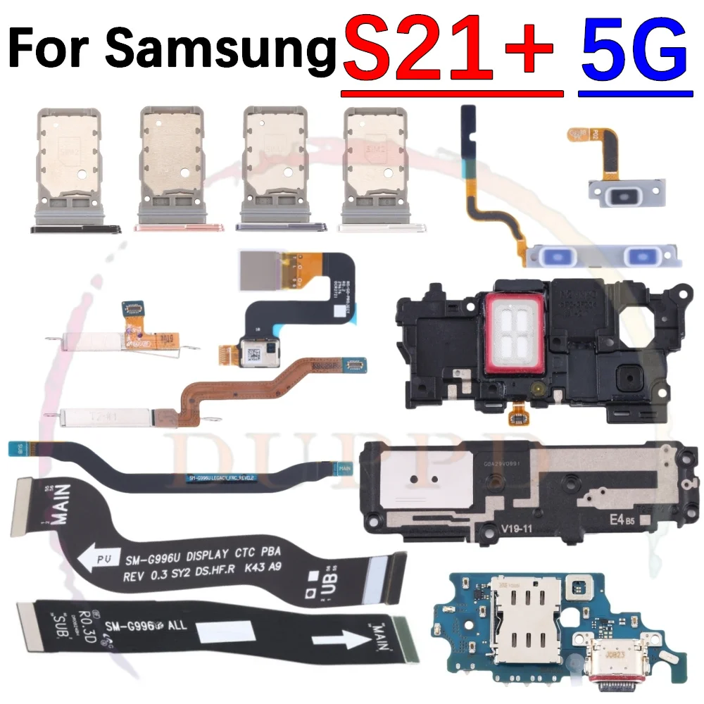 Charging Port Board For Samsung S21+ G996 Loudspeaker Earpiece Speaker Fingerprint Light Sensor Signal LCD Motherboard Flex Cabl