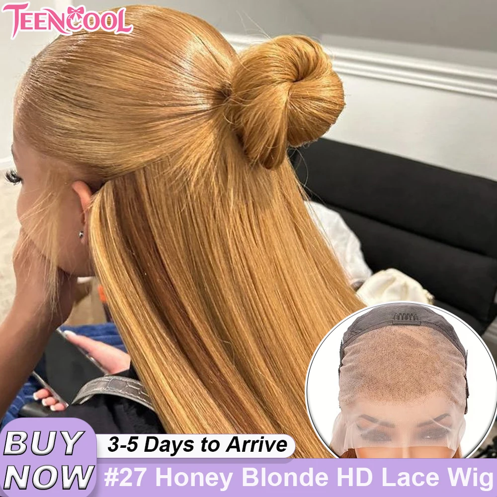 

#27 Honey Blonde Wigs Human Hair Bone Straight Wigs 13x6 13x4 HD Transparent Lace Front Human Hair Wigs 200% Density Brazilian Honey Blonde Colored Wig 18 20 22 24 26 28 30 32 34 36 Inch