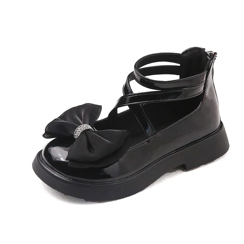 Princess Girl Party Shoes for Kids Mary Jane Shoes Children Dress Black School Shoe Due To Princesses Dance Bow Leather Shoe New