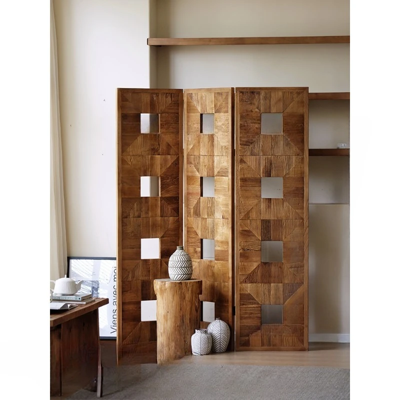 

Su vine old elm hollow screen partition living room block modern simple solid wood entrance entrance folding screen wall