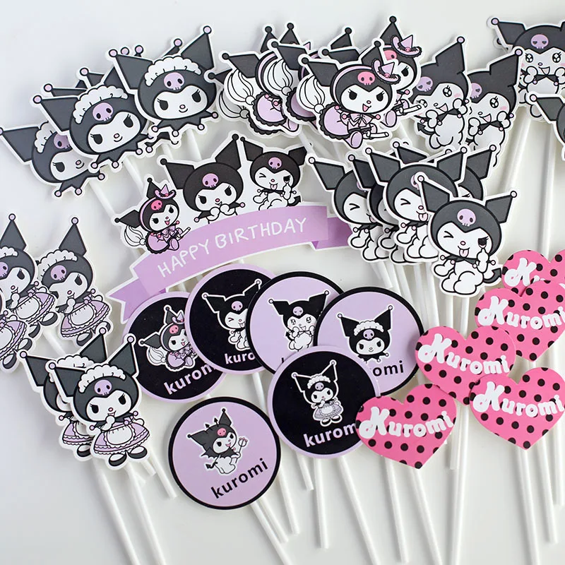 Sanrio Kuromi Birthday Party Cake Decoration Supplies Cartoon Cute Cake Toppers Flag Ornaments Happy Birthday Girls Party Gifts