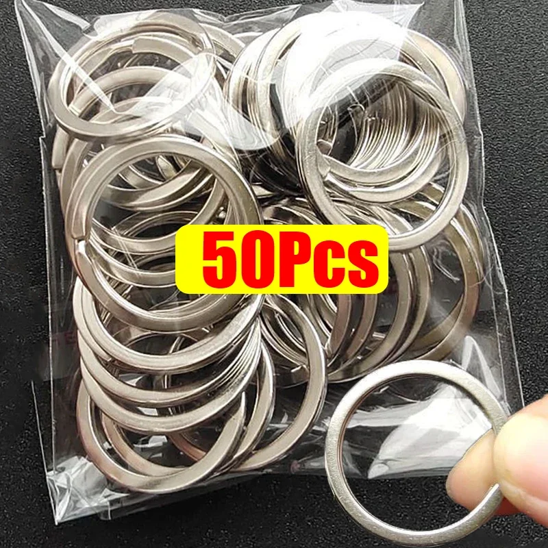 10/20/30/50Pcs Silver Stainless Steel Keyring Hole Key Chain DIY Plated Round Split Keychains Pendant Key Holders 30mm/25mm