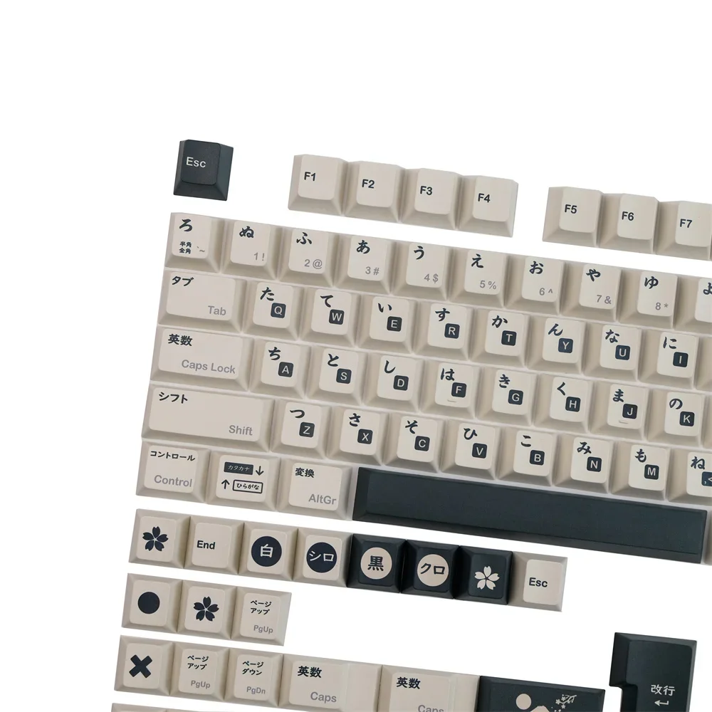 Black White Japanese PBT Keycap Cherry Profile DYE Sublimation Mechanical Keyboard Keycaps ANSI Layout ISO Enter Keys