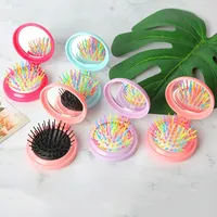 Plastic Mini Comb Cute Small Size Hair Comb With Folding Mirror Round Pocket Haircomb Air Cushion Fashion Folding Styling Tools