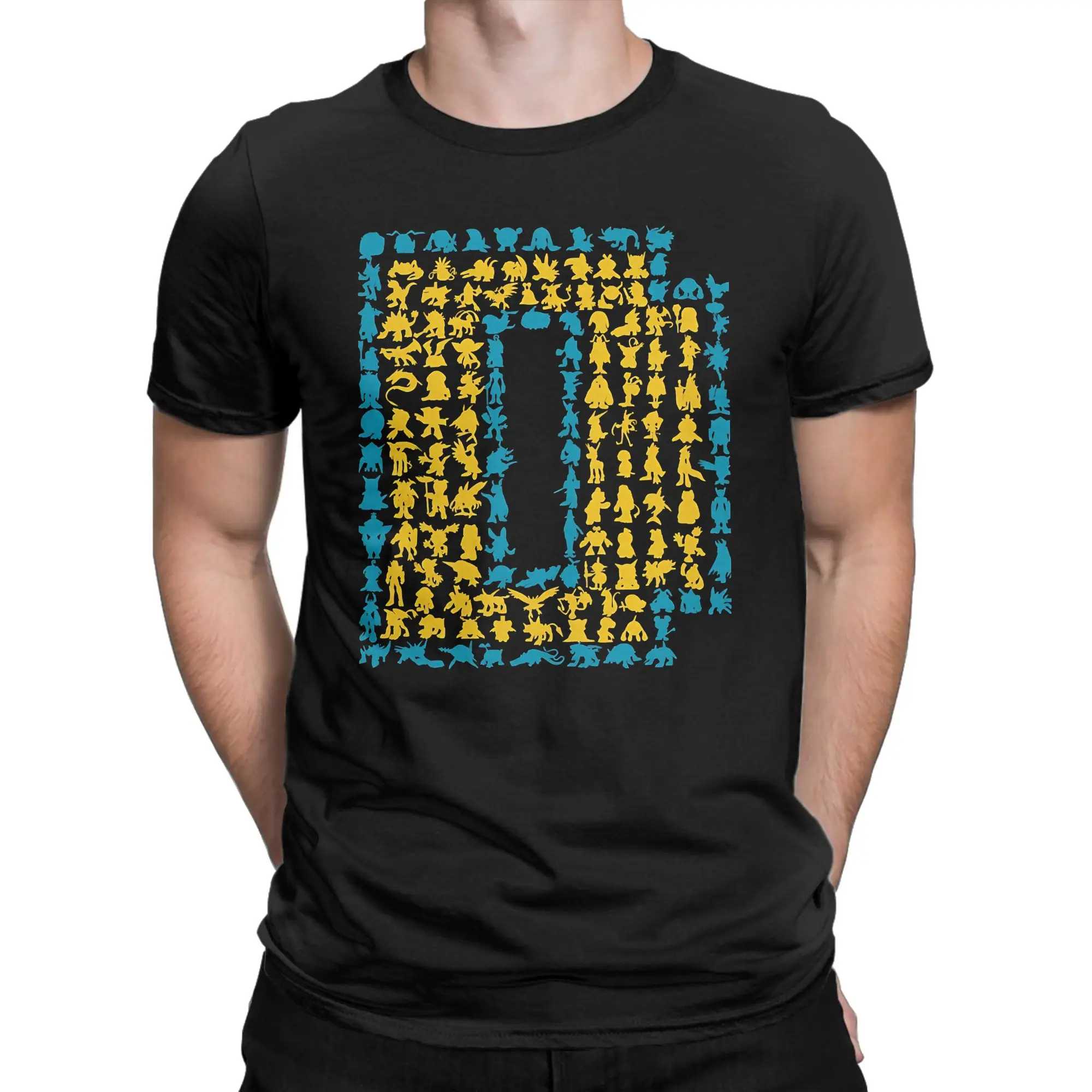 Fantasy Creature Silhouette Letter Art Funny Graphic 100% Cotton T-Shirt D-Digimon Tees Tops For Men