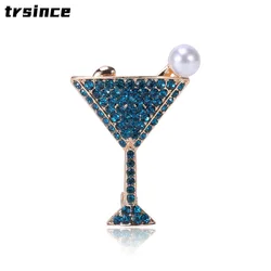 Delicate Micro-inlaid Zircon Red Wine Cup Brooch Temperament Simple Goblet Brooches Pins for Men and Women Jewelry