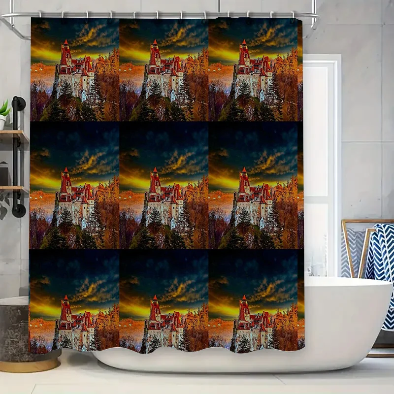 

Vintage Gothic Castle Shower Curtain Dark Fantasy Landscape Tapestry Bathroom Decor Set Modern Home Textile Artistic Wall Hangin