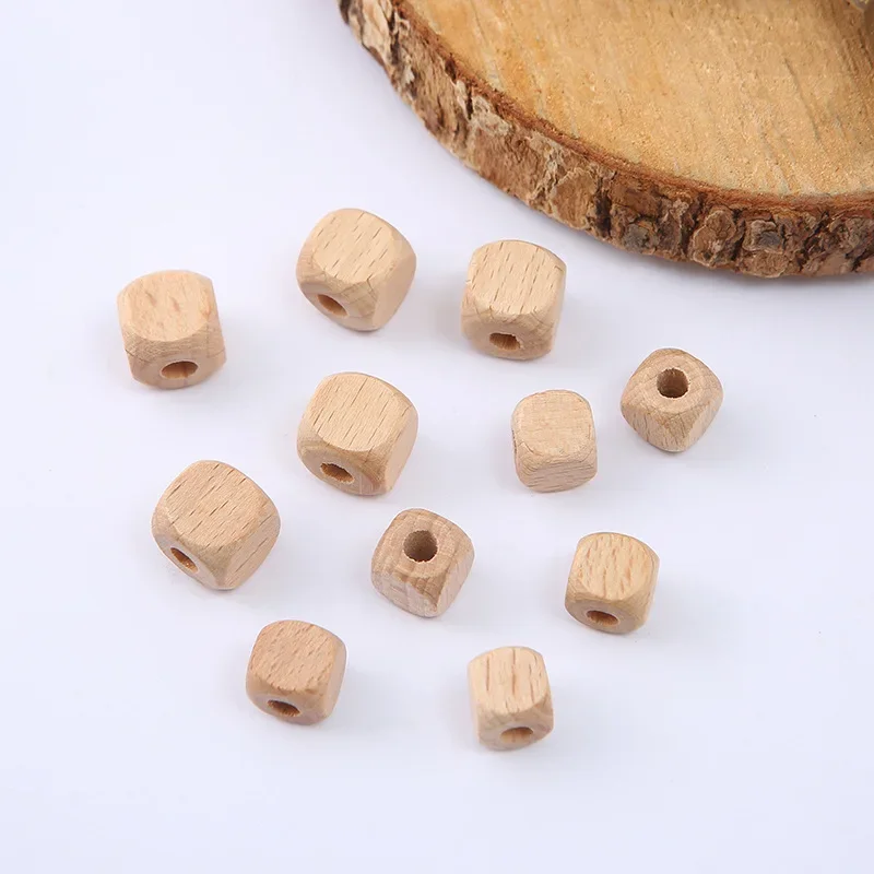 Wholesale Cube Wooden Square Beads 10mm 12mm Natural Beech Wood Spacer Beads For Baby Kids Toys Jewelry Making DIY Necklace