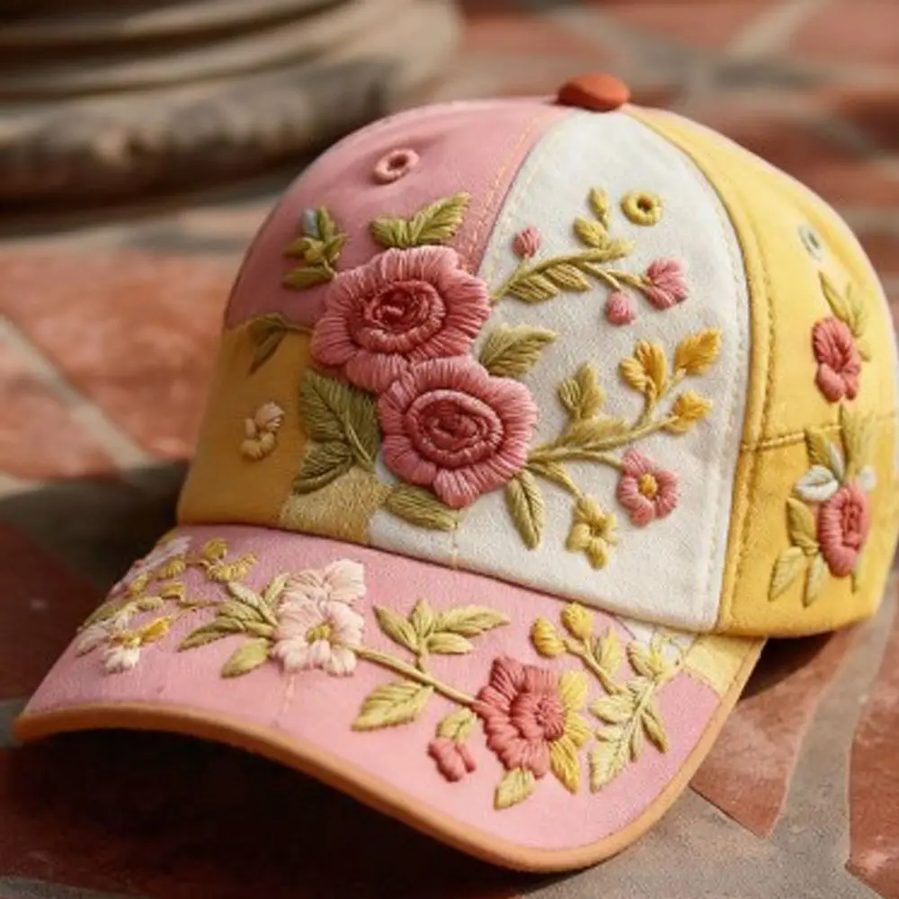 New Design Polyester Unisex Hat Vintage Durable Floral Cap Retro Breathable Embroidered Hat