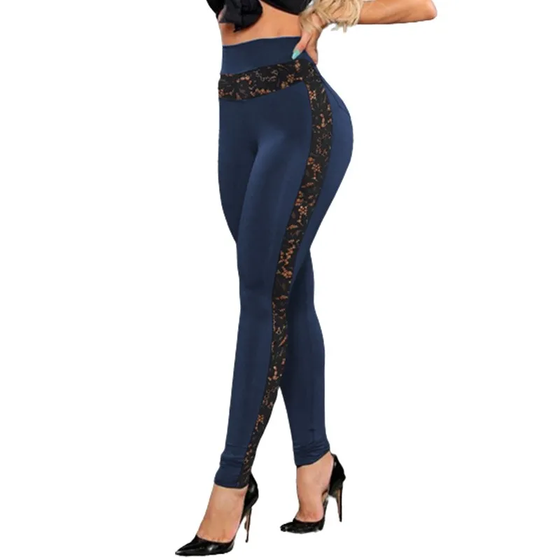 

Fashion Solid Color Lace Splicing Butt Lifting Sports Pants Yoga Pants Tight leggings Style Goddess Versatile Pants All Season