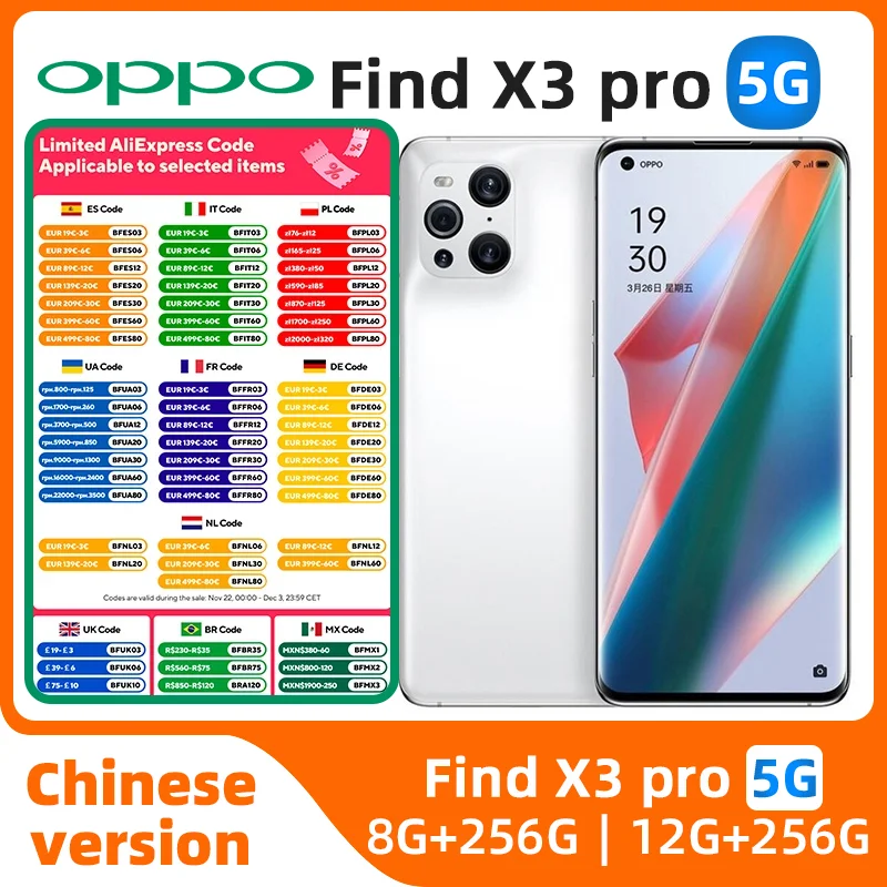 OPPO Find X3 Pro 5g SmartPhone Snapdragon 888 12GB 256GB 6.7inch AMOLED 120Hz Screen 65W Super VOOC2 Google Play used phone