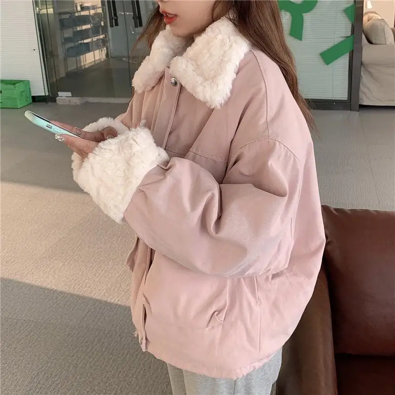 Women Winter 2023 New Cotton Coat Popular Cotton Coat Loose and Thickened Cotton Coat Top Trendy Imitation Lamb Wool