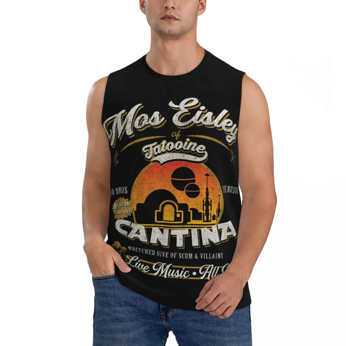 Mos Eisley Cantina Tatooine Dks Men Sleeveless Tank Tops Quick Dry Breathable Gym Fitness Running Summer Casual Sport Vest
