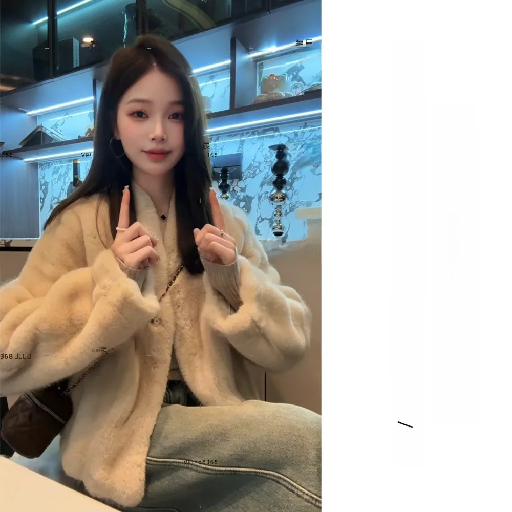 

Faionable ort Artificial Fur Coat Women's Autumn Winter Simulated Mink Fur Warm Straight Hemline Pure Color Long Sve