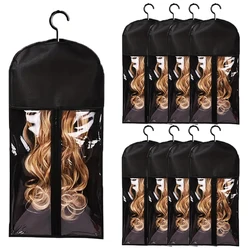 1/2/3/6PCS Black long hair extension storage bag  With Plastic Hanger Non-Woven Dust Proof Wigs Carrier Bags
