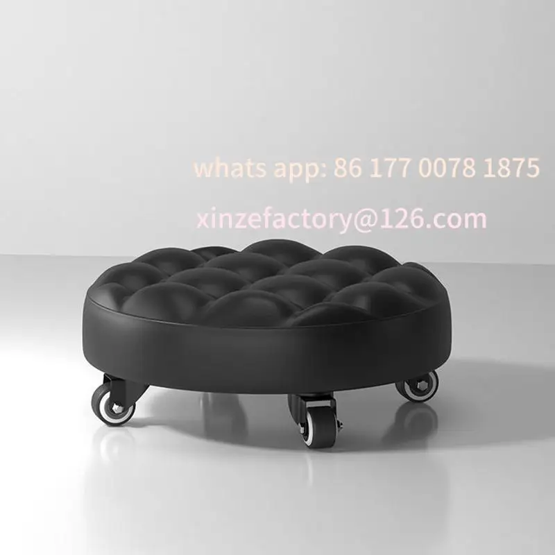 

Customizable Multifunctional Low Height Rolling Stool Leather Stool Seats with Wheel Home Office Fitness Round Roller Seat Stool