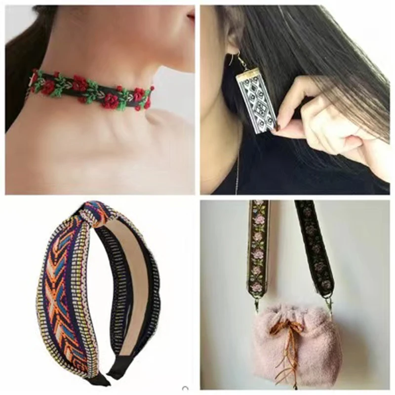 New Ethnic Style Lace Webbing Ribbon Retro Rose Headband Neck Strap Fashionable Women's DIY Jewelry Production