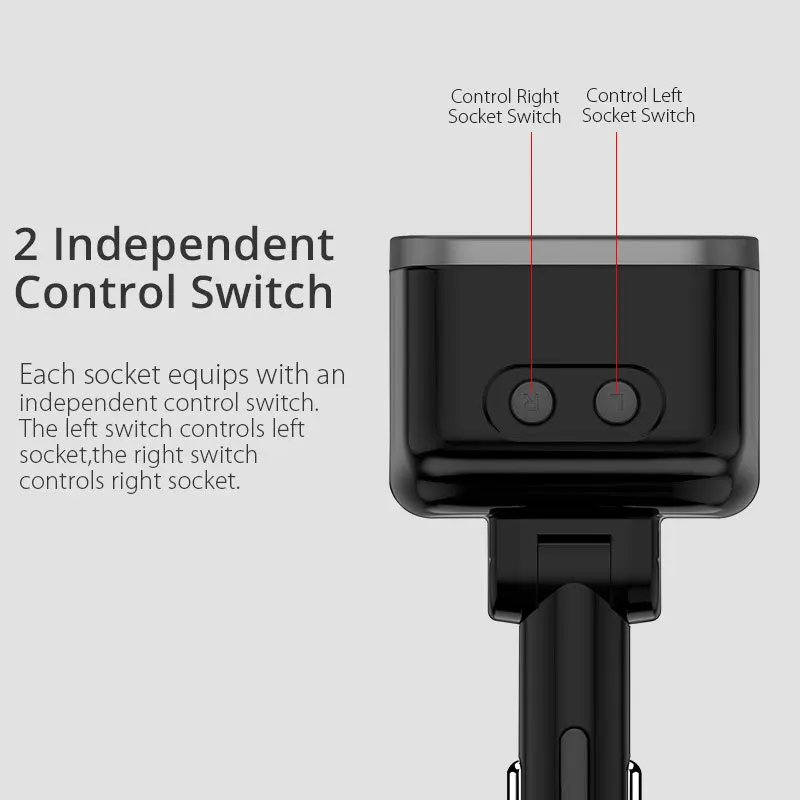 Car Charger 2 Sockets Cigarette-Lighter Splitter 12/24V USB Type-C Ports Separate Switch LED For Cell Phone GPS Dash Cam