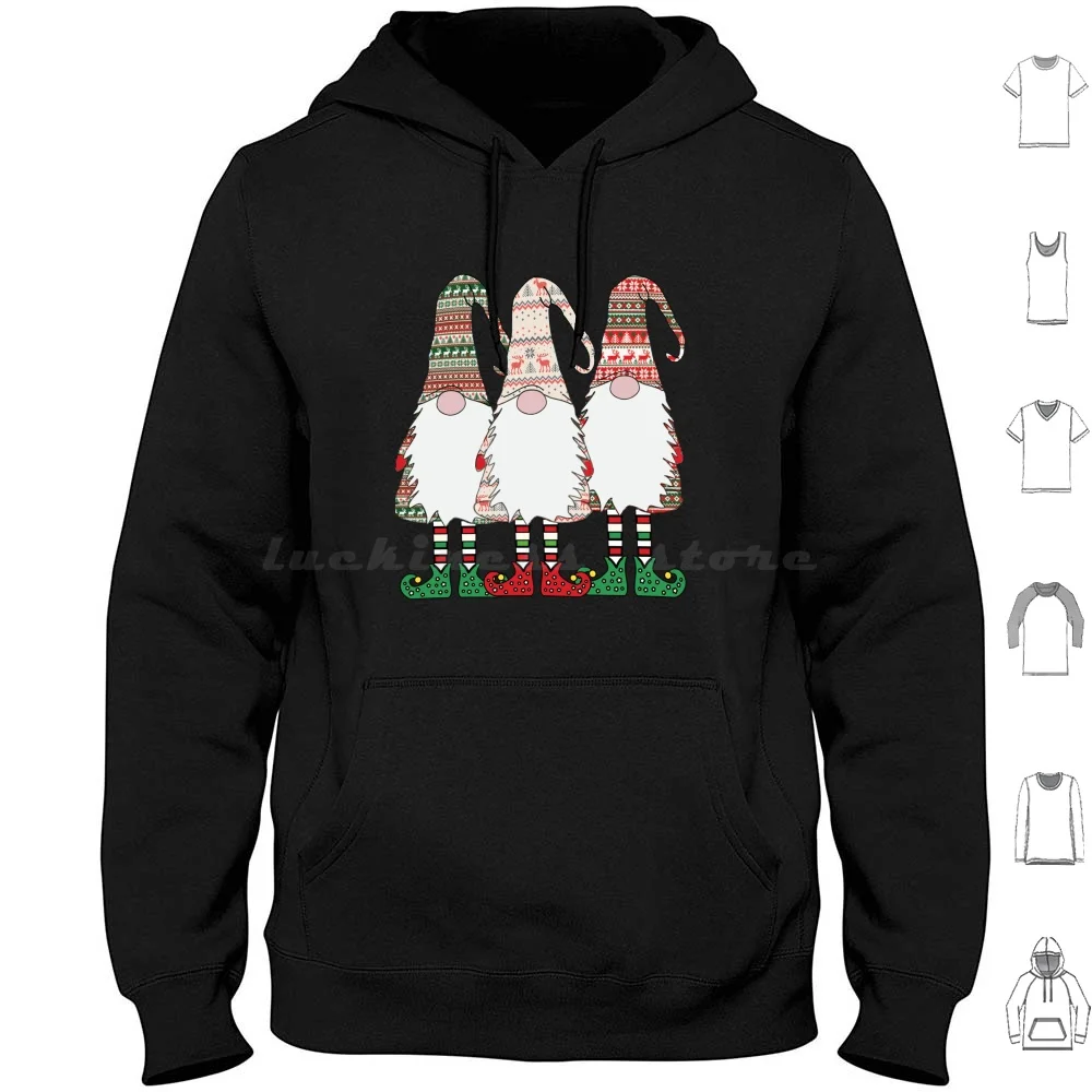 3 gnomos nórdicos invierno Navidad Tomte sueco lindo elfos Sudadera con capucha algodón manga larga Dios Jul Tomte escandinavo feliz