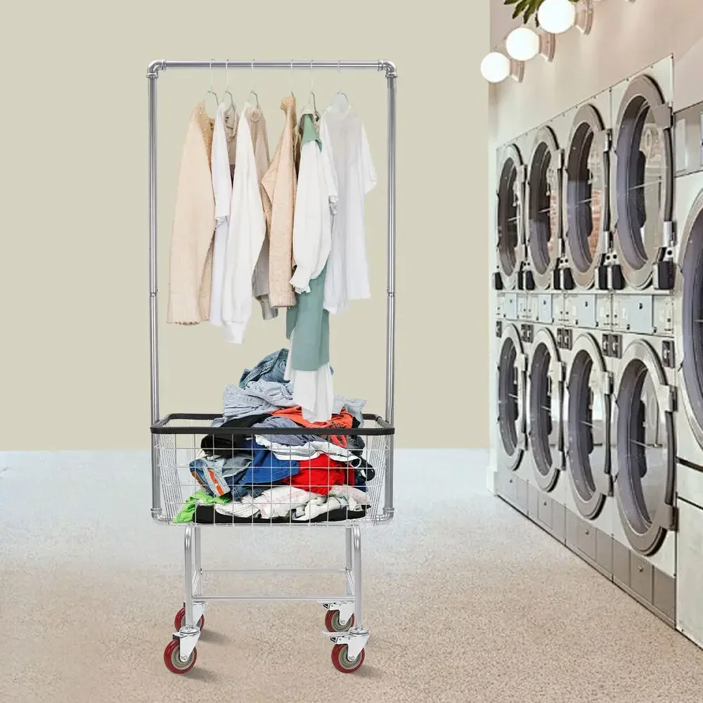 ​ ​ Carro de lavandería comercial, cesta de alambre de acero con ruedas, capacidad de carga de 110 libras, ruedas de 5 pulgadas para Lavandromat Hotel Home ​ ​