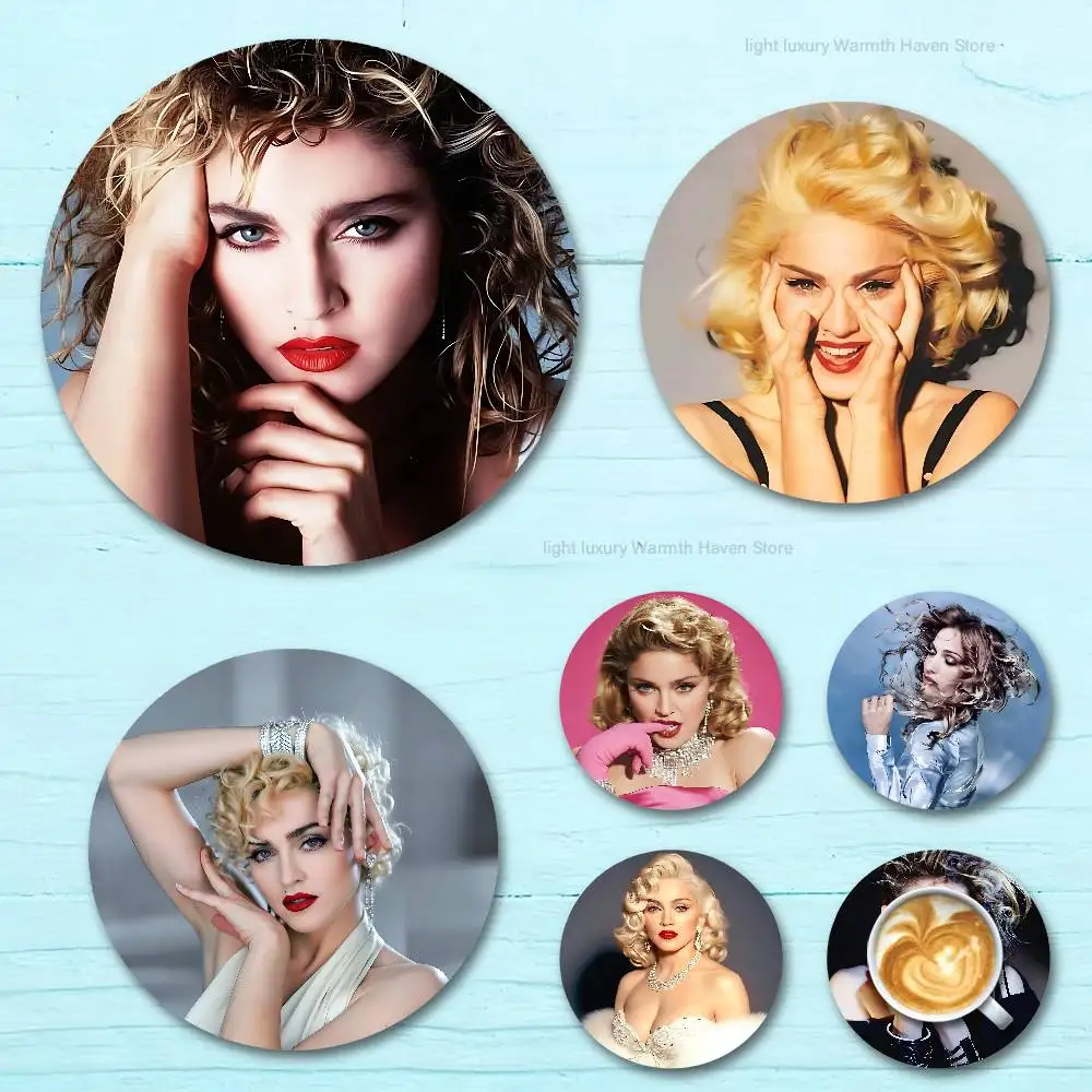 

Singer M-Madonnas-S Heat Resistant Round Wooden Coasters Non-slip Drink Cafe Decoration 2D Flat Color Print Coasters
