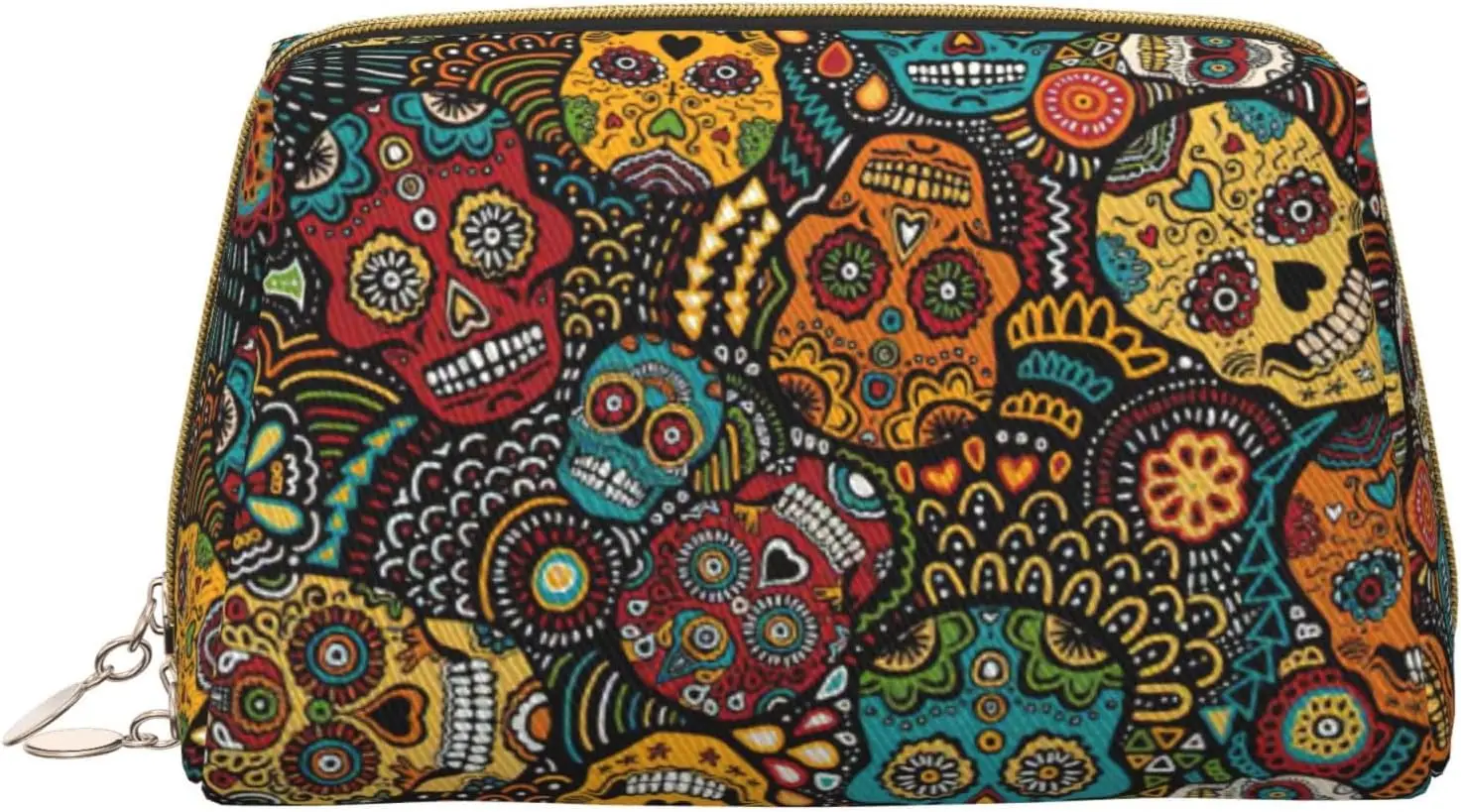 

Sugar and Skulls Style Print Leather zipper makeup bag Cosmetic Pouch Travel Organizer Toiletry Clutch
