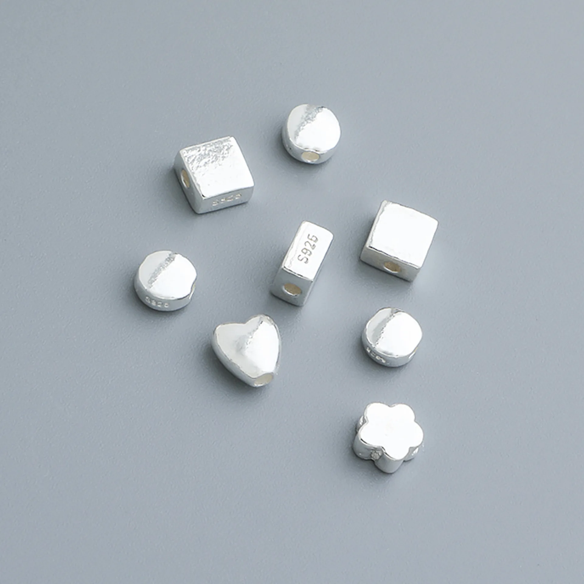 1pc 925 Sterling Silver 4 Models Cute Spacer Charms Heart/Flower/Round/Square Silver Loose Beads DIY Jewelry Bracelets Materials