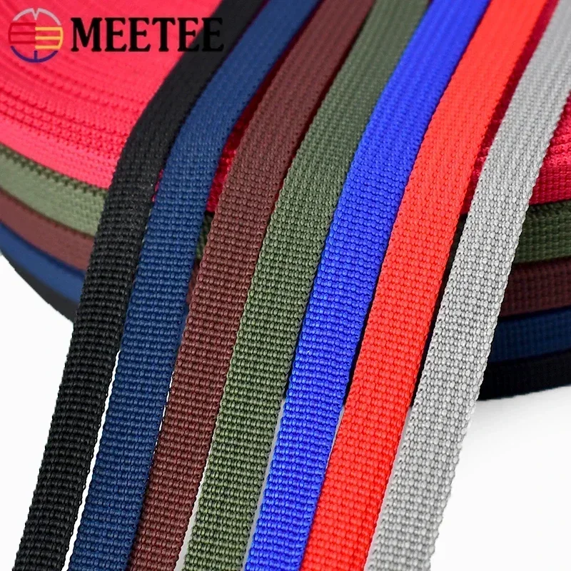 

Meetee 1roll=45M 10mm PP Webbing Tapes 1.1mm Thick Nylon Ribbon for Bag Strap Backpack Belt Woven Tape Band DIY Sewing Accessory