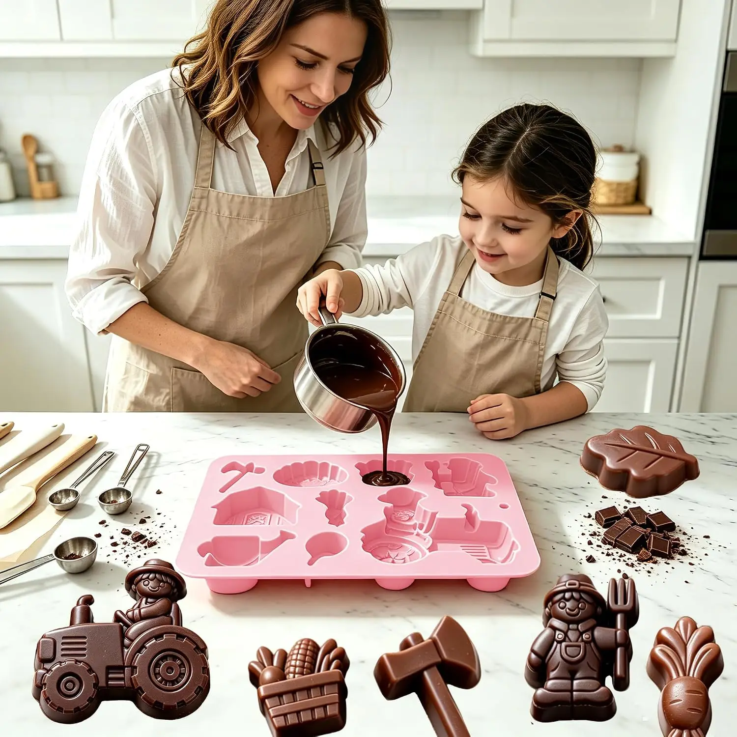 Farm Themed Molds Silicone Cartoon Tractor Farmer Baking Mould Tray for Harvest Fest Party Chocolate Cake Jello Ice Cube Mousse